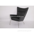 Black vintage leather lounge furniture Hans wegner wing chair replica